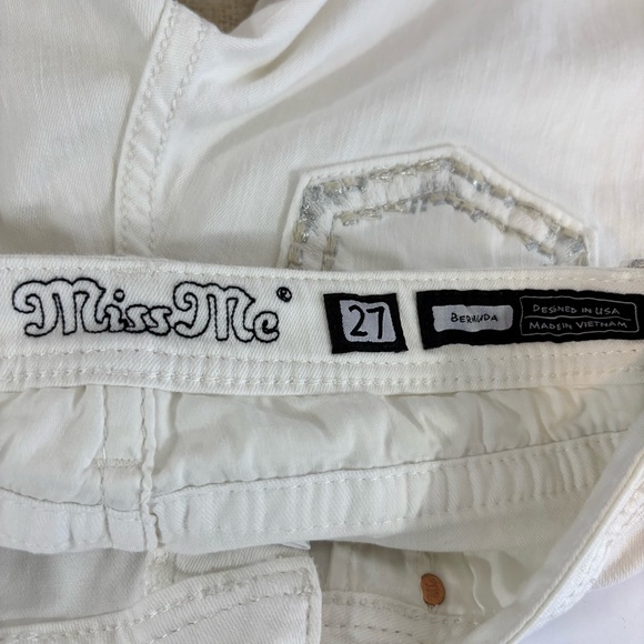 Miss Me Bermuda shorts white stretch size 27 silver embroidery rhinestones - Picture 9 of 11